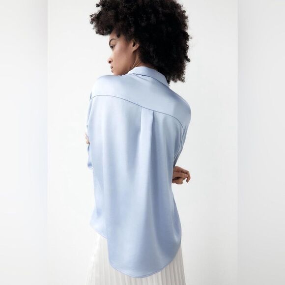 ZARA SATINY DROP-SHOULDER SHIRT - Picture 6 of 9